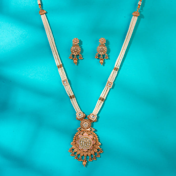 Antique Meenakari Pendant Set With Matte Gold Plating 222692