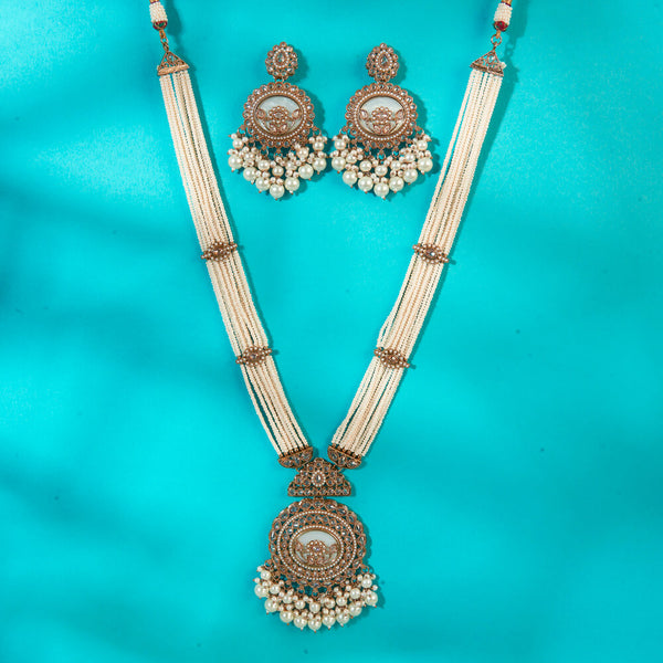 222716 Antique Reverse Ad Stone Pendant Set With Mehndi Plating