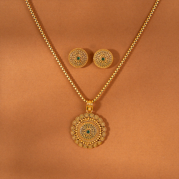 222824 Antique Chain Pendant Set With Matte Gold Plating