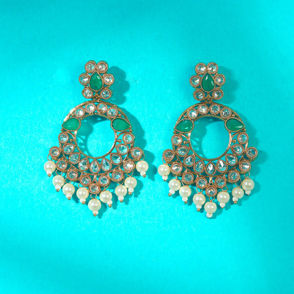 222833 Antique Moti Earring With Mehndi Plating