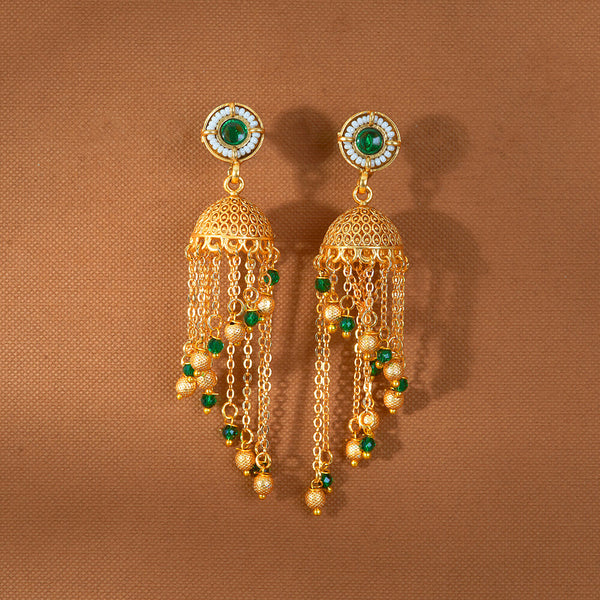 222845 Antique Jhumki With Matte Gold Plating