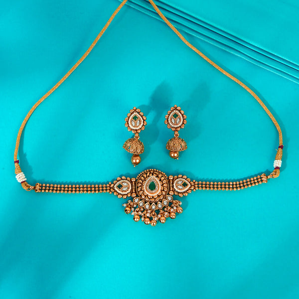 222868 Antique Choker Necklace With Matte Gold Plating