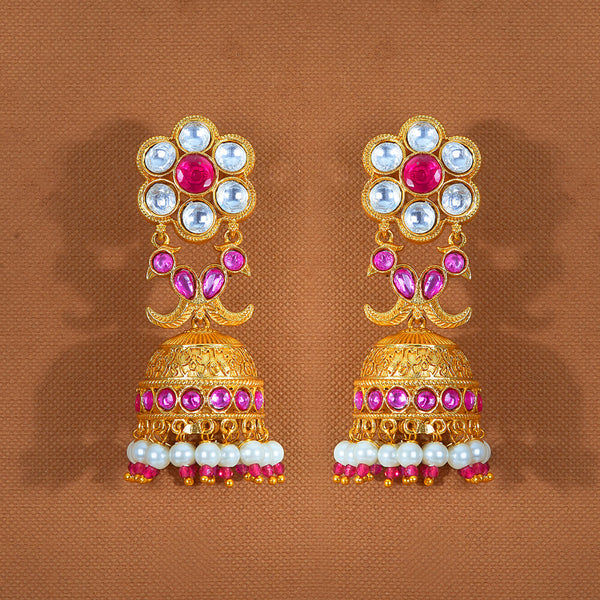 222870 Antique Pearl Jhumki With Matte Gold Plating