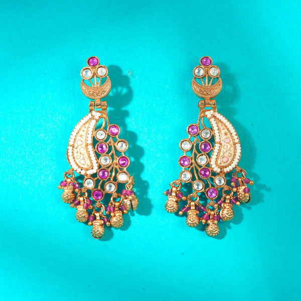 222871 Antique Moti Earring With Matte Gold Plating