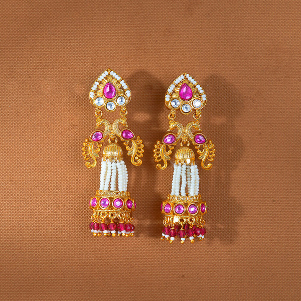 222872 Antique Peacock Earring With Matte Gold Plating