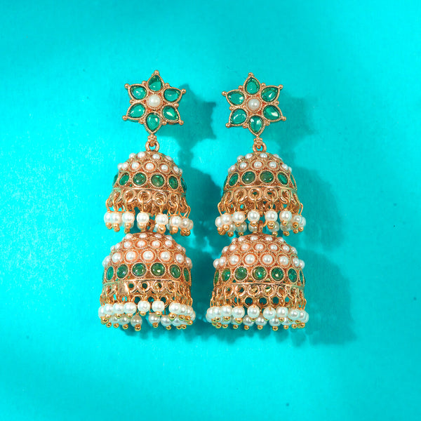 222873 Antique Double Jhumki With Gold Plating