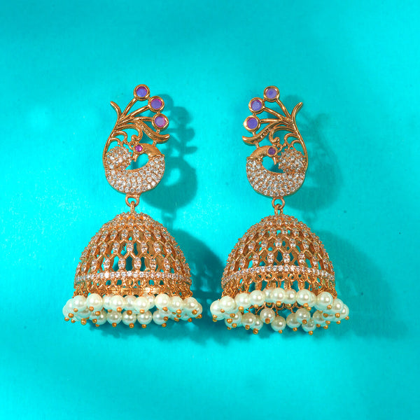 222876 Antique Peacock Jhumki With Matte Gold Plating