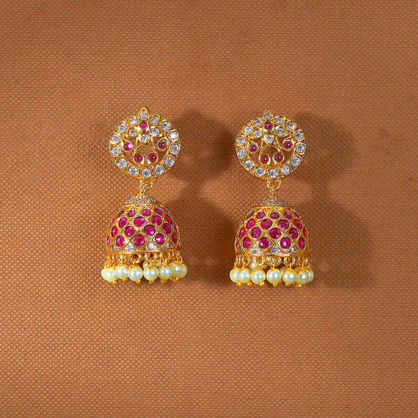 222878 Antique Moti Jhumki With Matte Gold Plating