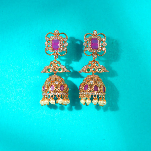 222879 Antique Jhumki With Matte Gold Plating