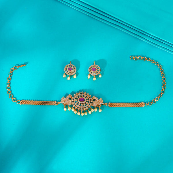 222885 Antique Peacock Necklace With Matte Gold Plating