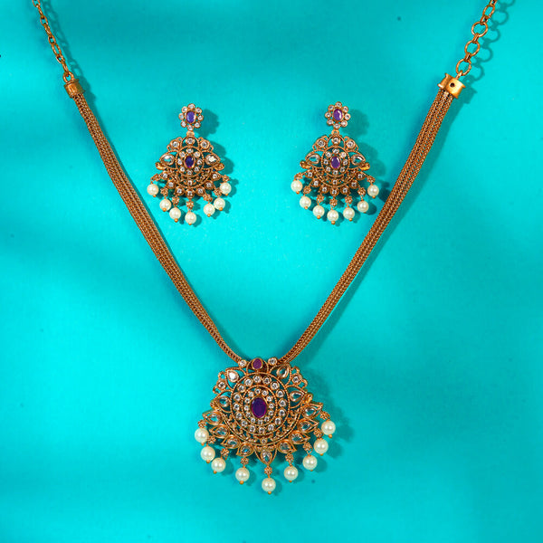 222886 Antique Moti Pendant Set With Matte Gold Plating