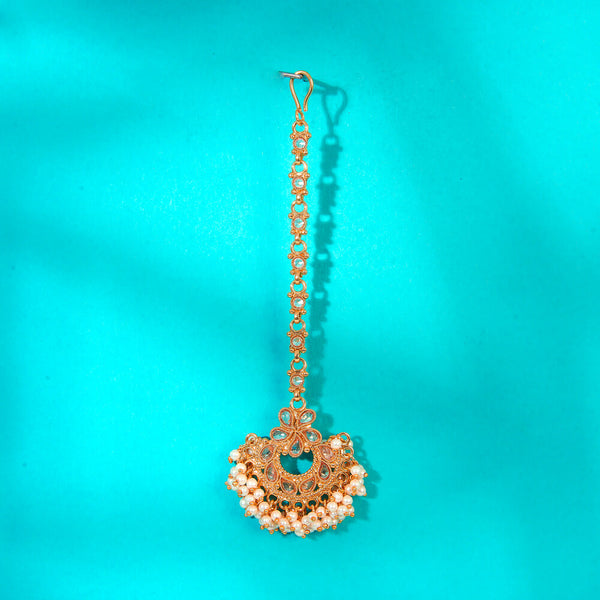 222896 Antique Pearl Tikka With Gold Plating