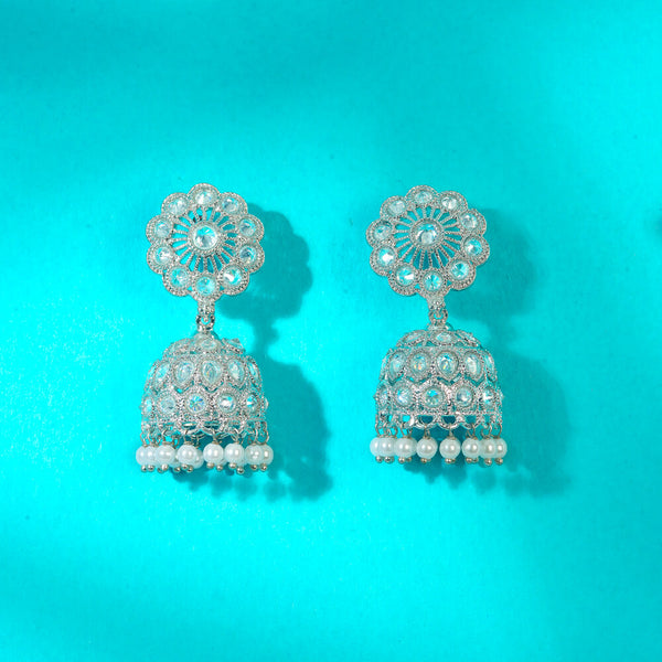 222900 Antique Jhumki With Rhodium Plating