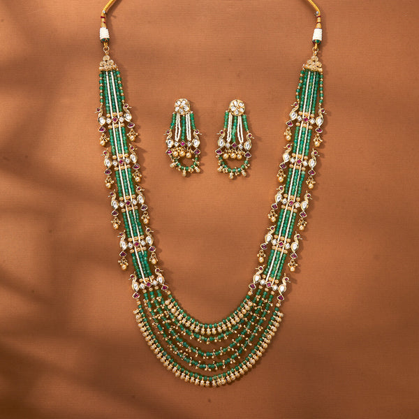 222903 Antique Peacock Mala Necklace With Gold Plating