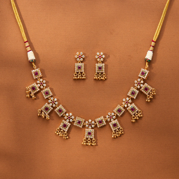 222918 Antique Moti Necklace With Matte Gold Plating