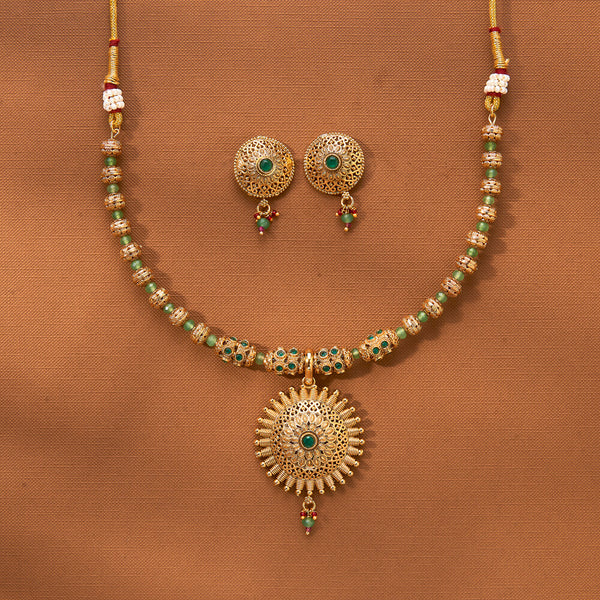 222974 Antique Mala Necklace With Gold Plating