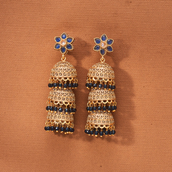 222996 Antique Triple Jhumki With Gold Plating