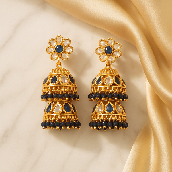 222997 Antique Double Jhumki With Gold Plating