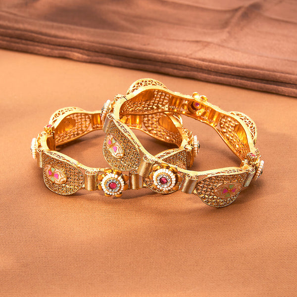 223003 Antique Openable Bangles With Matte Gold Plating