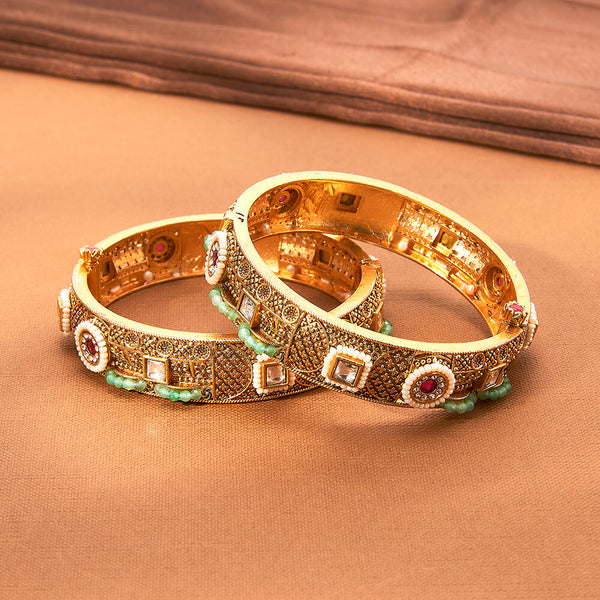 223004 Antique Openable Bangles With Matte Gold Plating