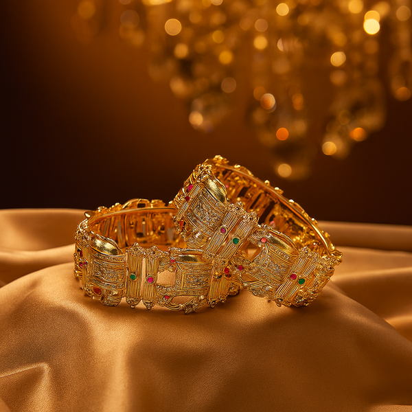 223005 Antique Openable Bangles With Matte Gold Plating