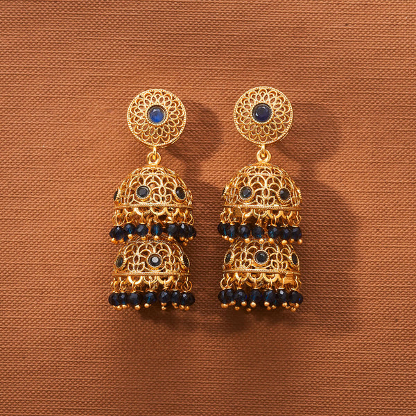 223013 Antique Double Jhumki With Gold Plating