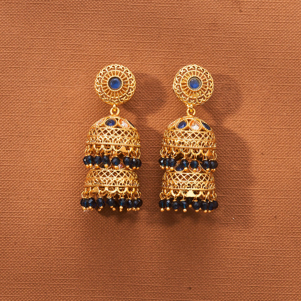 223014 Antique Double Jhumki With Gold Plating