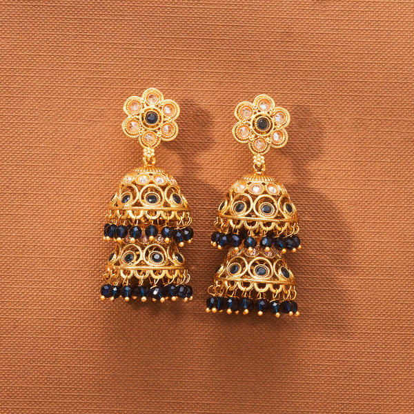 223015 Antique Double Jhumki With Gold Plating