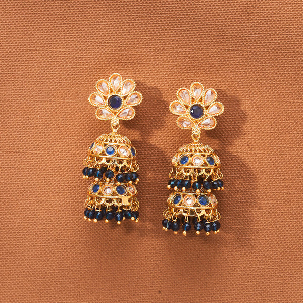 223017 Antique Double Jhumki With Gold Plating
