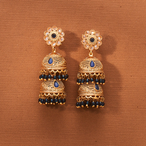 223018 Antique Jhumki With Gold Plating