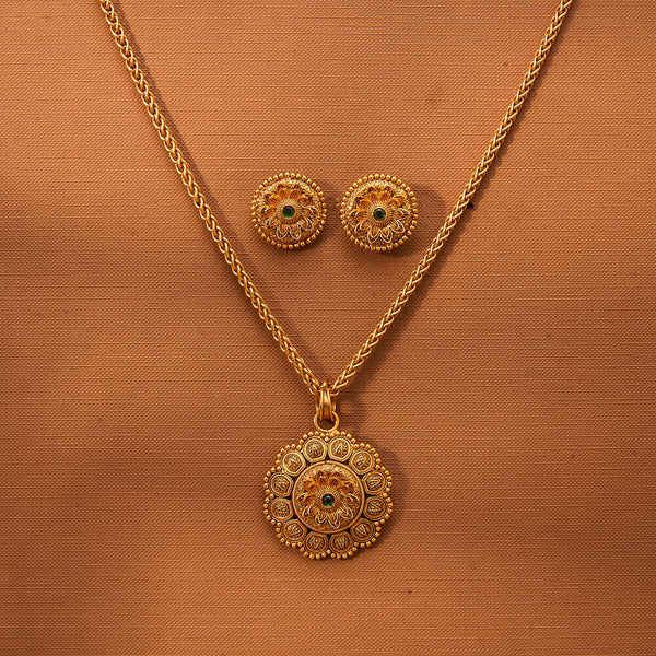 223045 Antique Chain Pendant Set With Matte Gold Plating