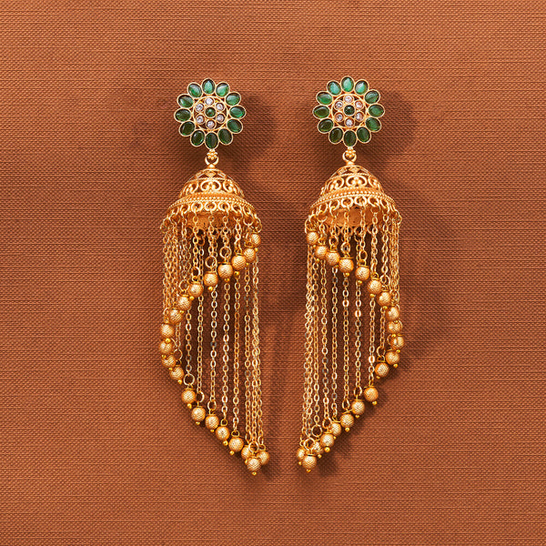 223098 Antique Jhumki With Matte Gold Plating