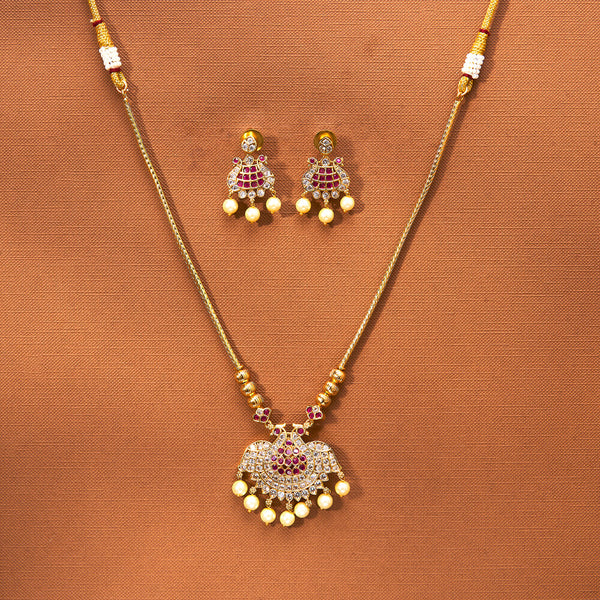 223109 Antique Peacock Necklace Set With Matte Gold Plating