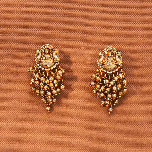 223111 Antique Temple Earring With Matte Gold Plating