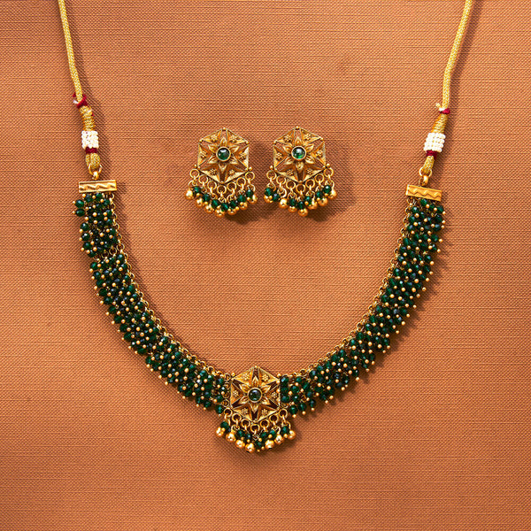 223112 Antique Classic Necklace Set With Matte Gold Plating