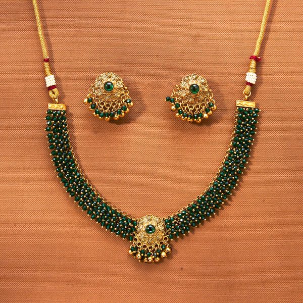 223113 Antique Classic Necklace Set With Matte Gold Plating