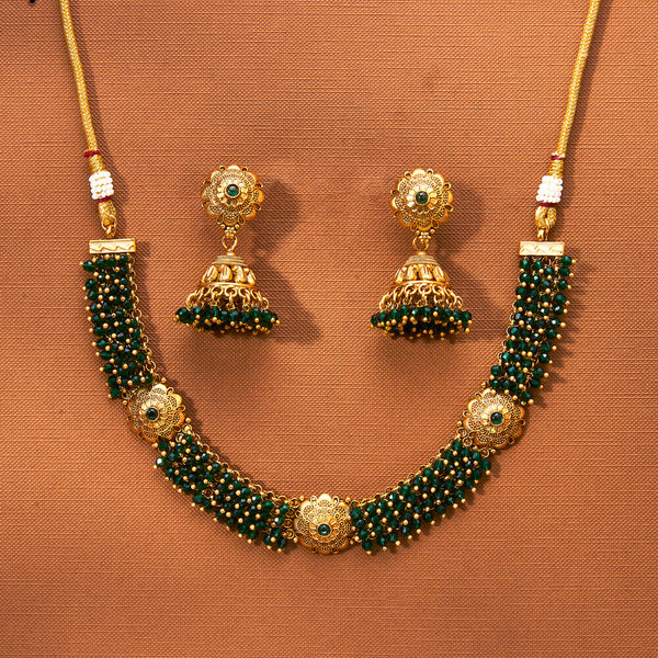 223127 Antique Classic Necklace Set With Matte Gold Plating