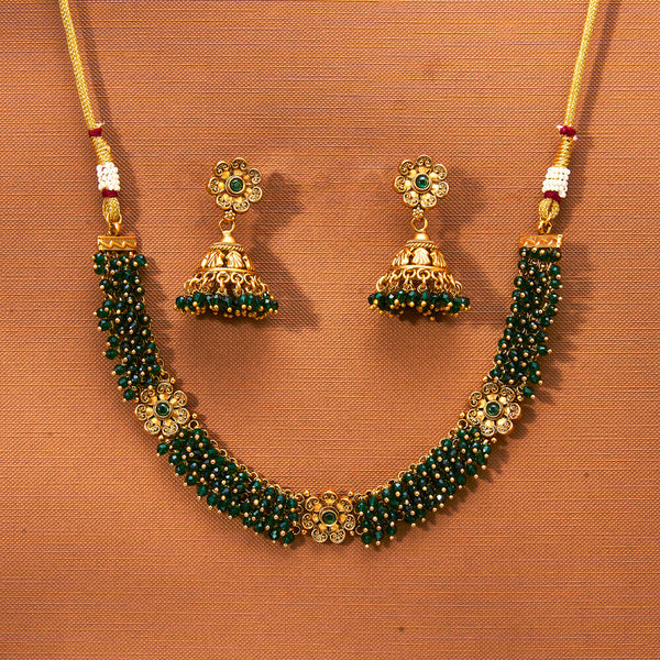 223128 Antique Classic Necklace Set With Matte Gold Plating