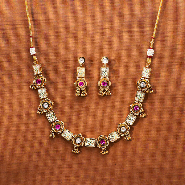 223133 Antique Meenakari Necklace With Gold Plating