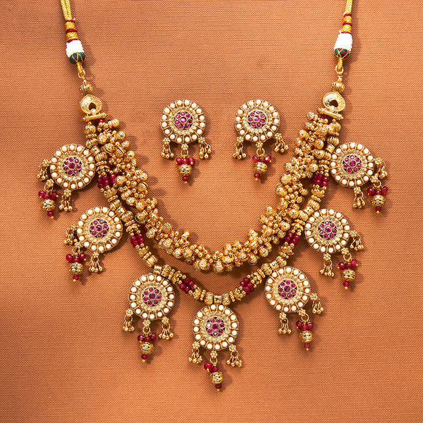 223143 Antique Mala Necklace Set With Gold Plating