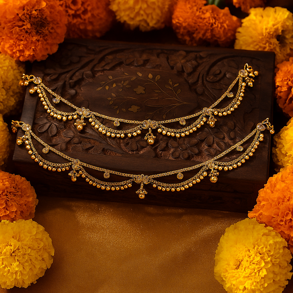 223148 Antique Pearl Payal With Gold Plating