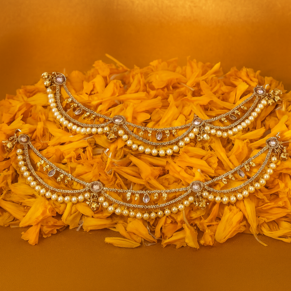 223154 Antique Pearl Payal With Gold Plating