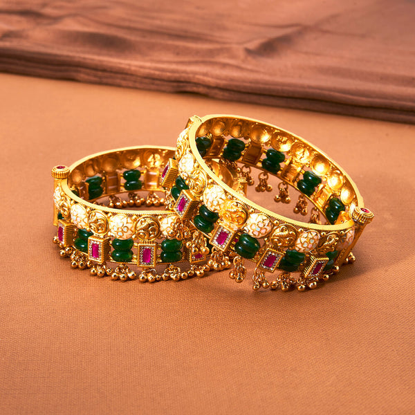 223158 Antique Openable Bangles With Matte Gold Plating