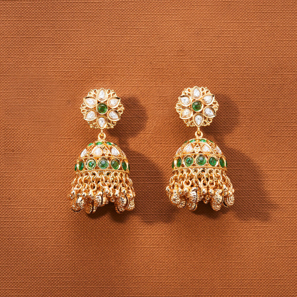 223159 Antique Jhumki With Matte Gold Plating