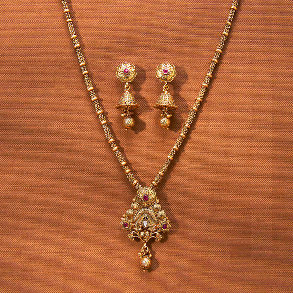 223175 Antique Chain Pendant Set With Matte Gold Plating