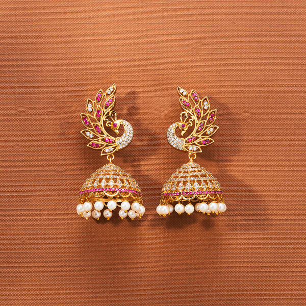 223187 Antique Peacock Earring With Matte Gold Plating