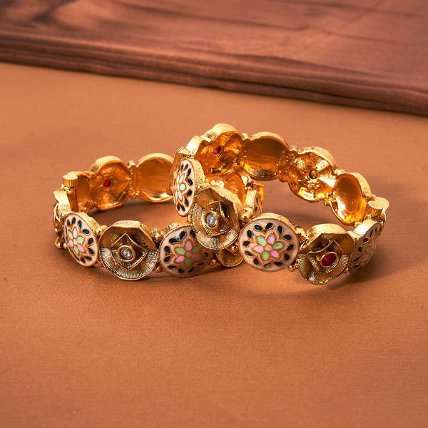 223232 Antique Meenakari Bangles With Matte Gold Plating