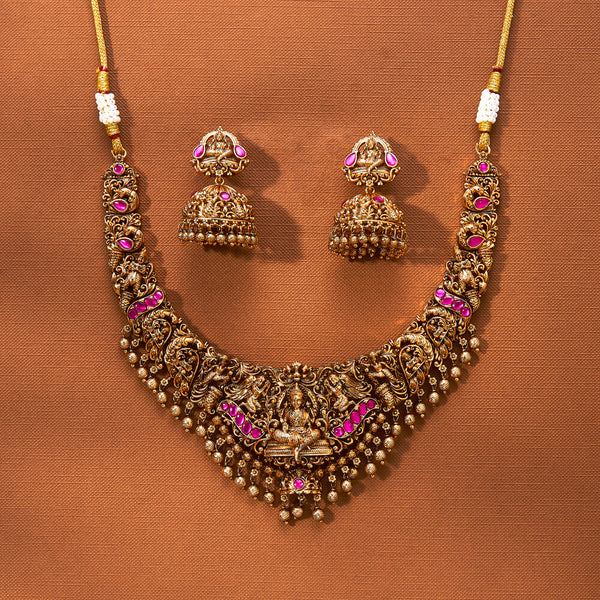 223322 Antique South Indian Necklace With Matte Gold Plating