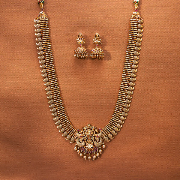 223327 Antique Temple Necklace Set With Matte Gold Plating