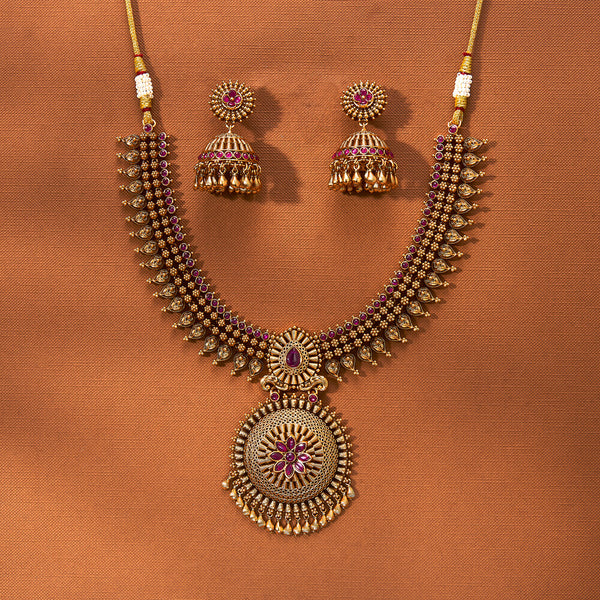 223328 Antique South Indian Necklace With Matte Gold Plating